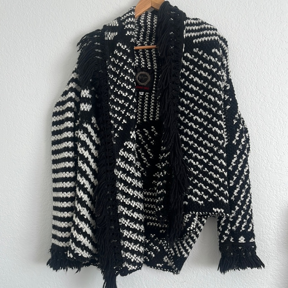 Johnny Was Biya Black and White cardigan chunky knit sweater Medium